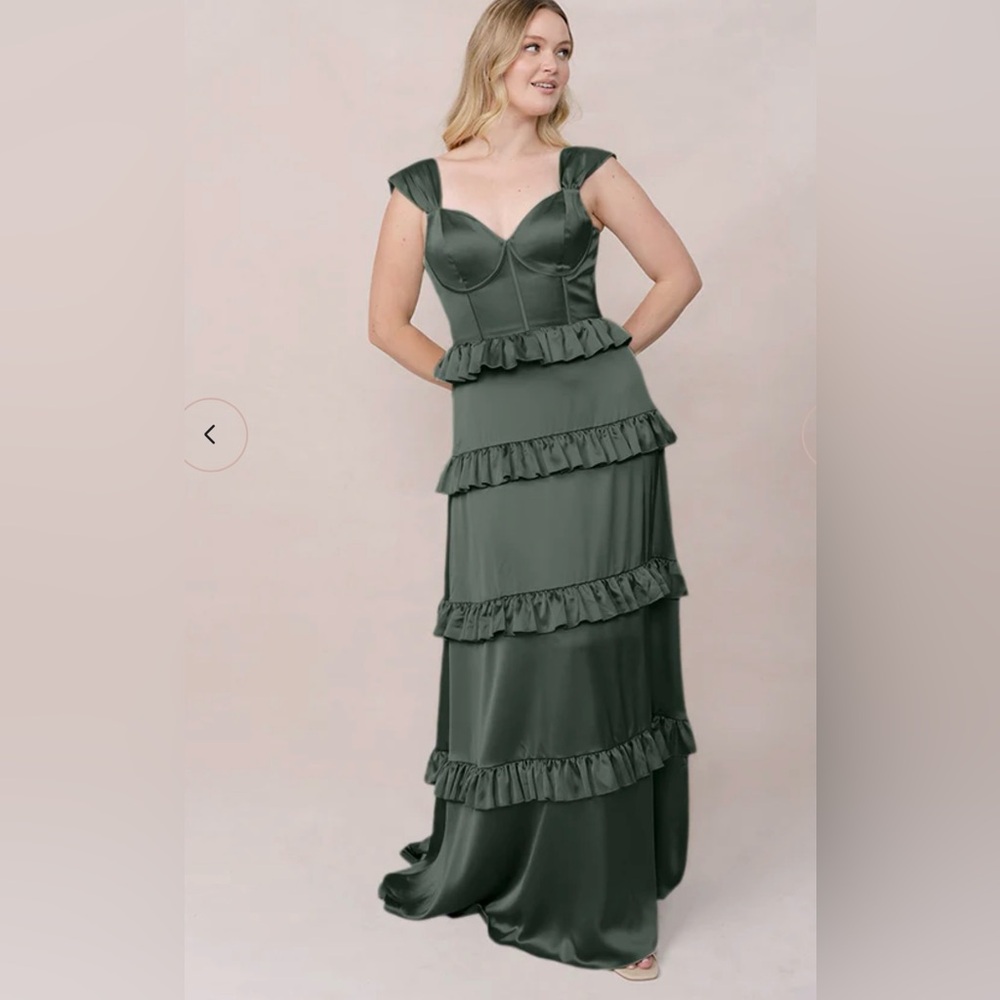Revelry Sloane Satin Dress Deep Olive 8petite